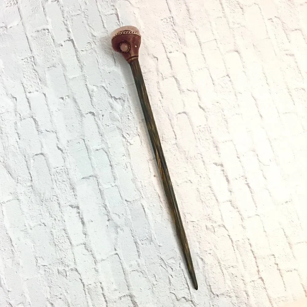 Handmade gemstone wooden hair pick